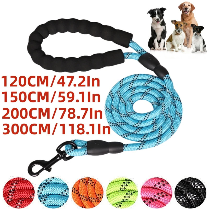 Strong Nylon Dog Leash with Soft Padded Handle – Reflective Lead 120‑300cm