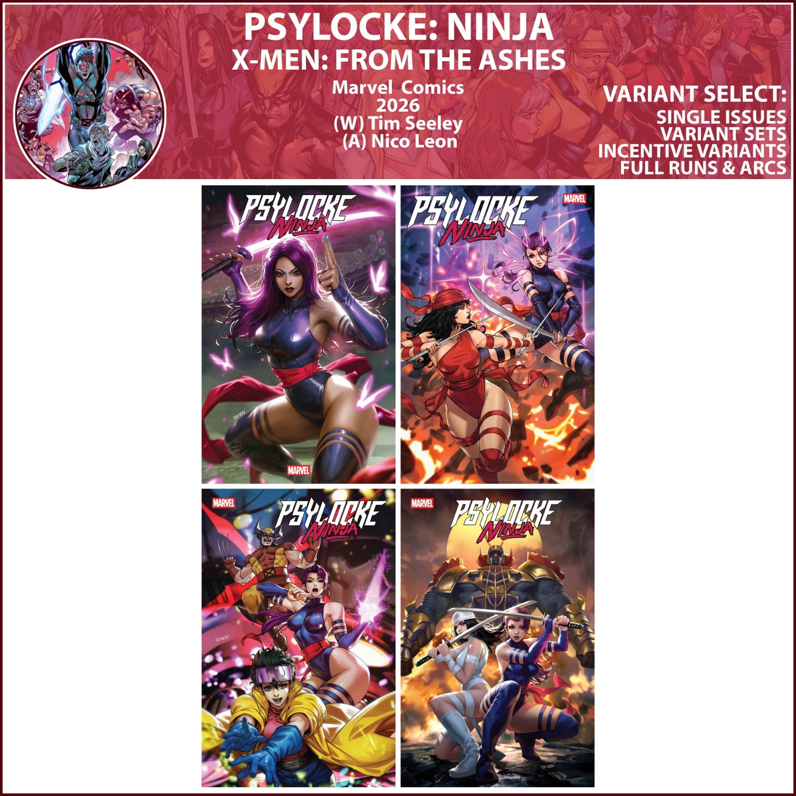 Psylocke: Ninja (2026) #1 2 3 4 Marvel Comics X-Men COVER SELECT