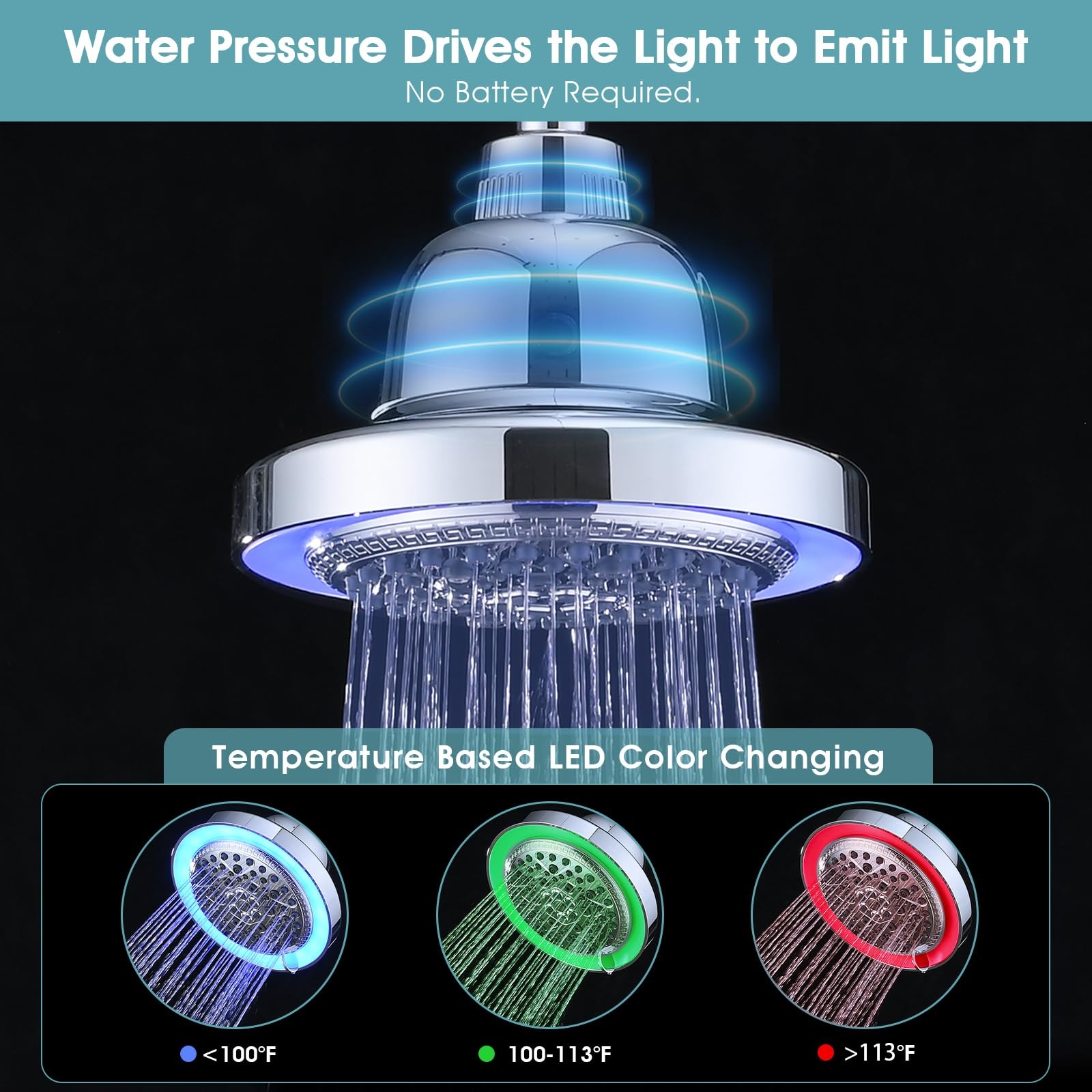 DPBath LED Shower Head Color Changing, High Pressure Light Up Shower Head wit...