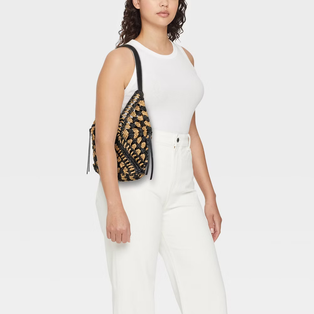 Straw Crochet Tassel Shoulder Bag - Universal Thread Natural/Black