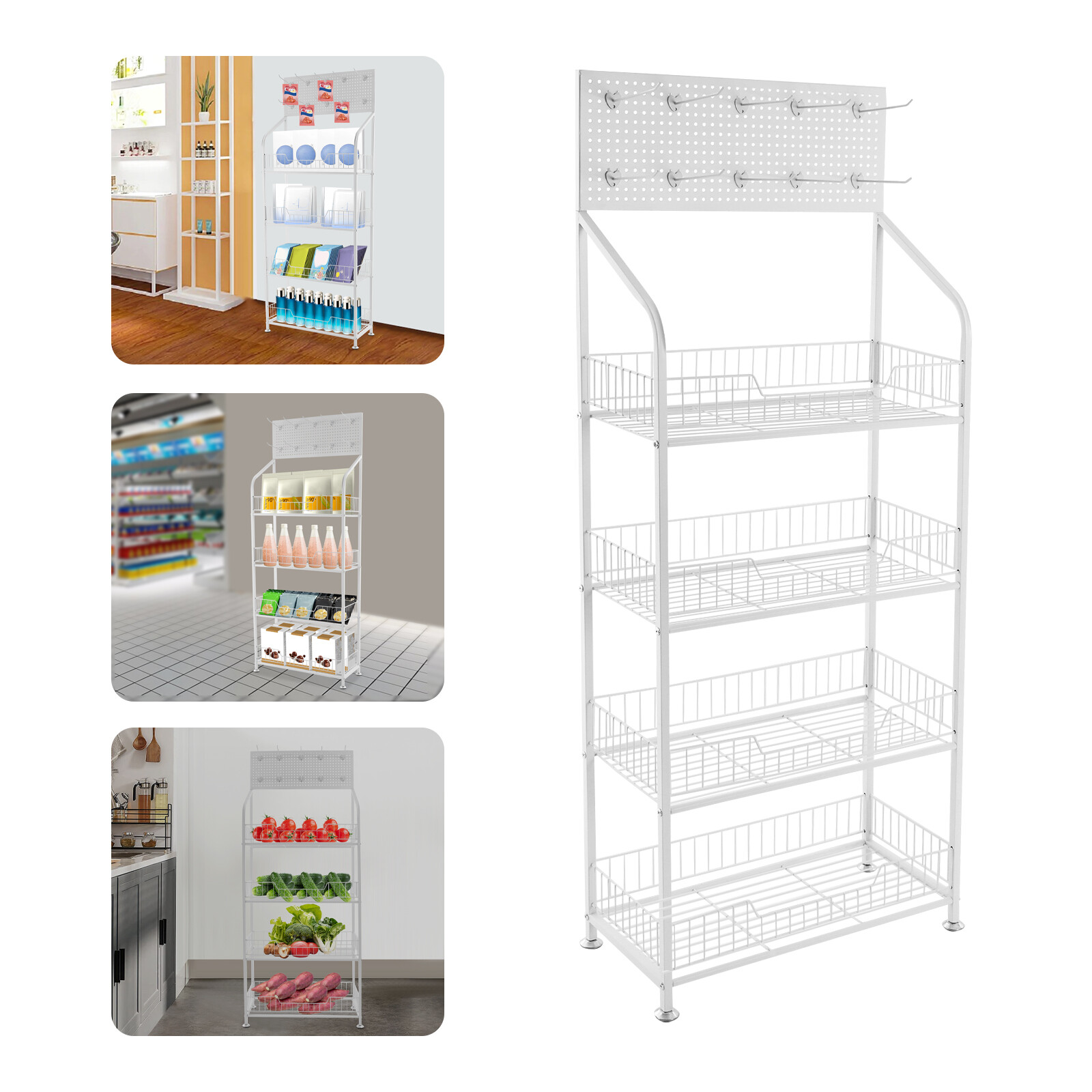 Snack Rack Stand with Hooks 4 Tier Retail Display Rack Snack Display Organizer