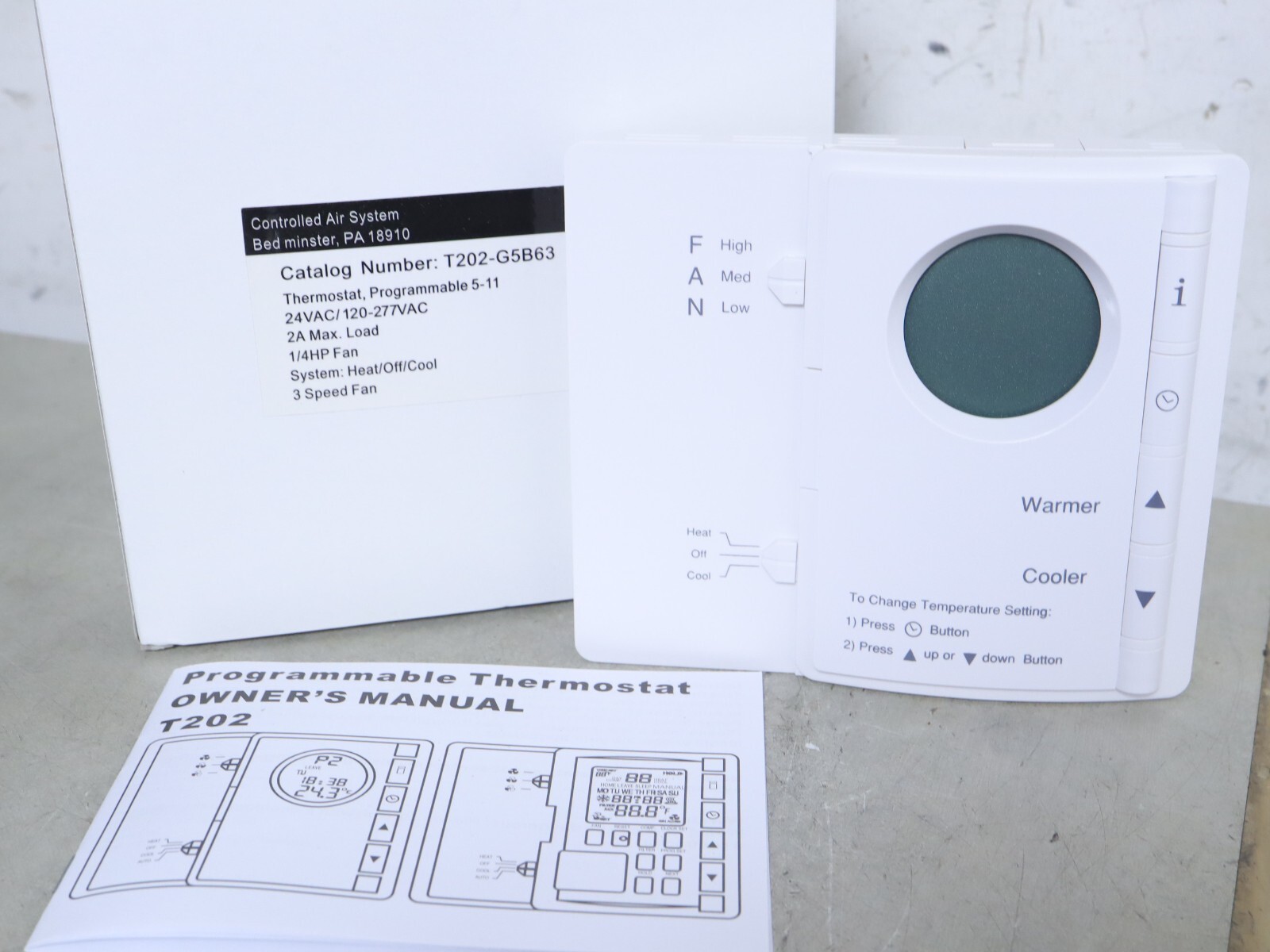 Controlled Air System T202-G5B63 Programmable Digital Thermostat 5-11 Heat/Cool