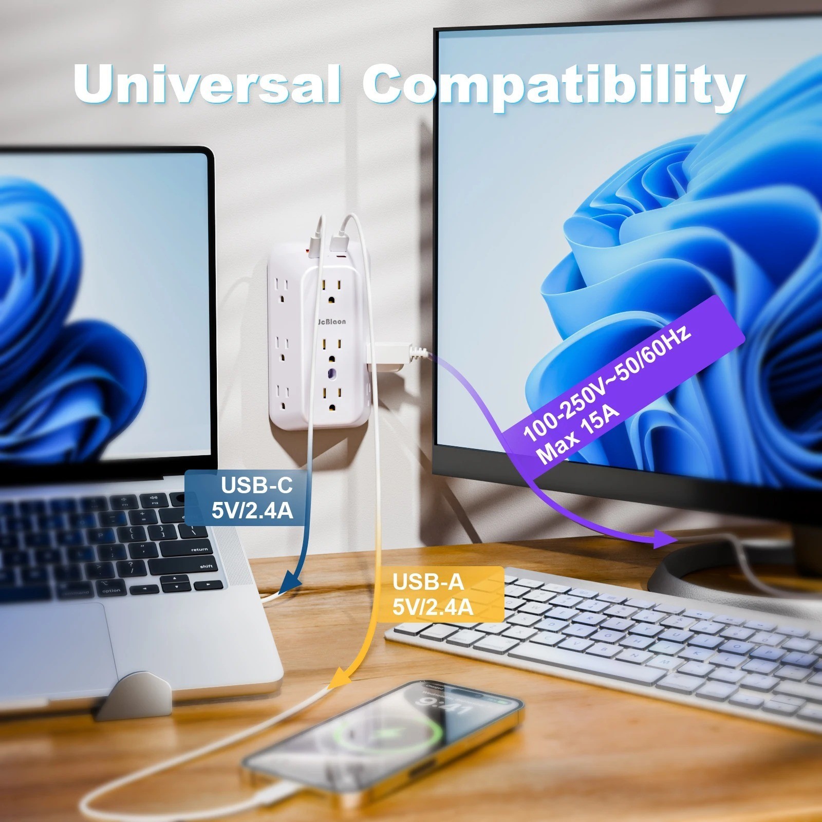 9 Outlet Extender Surge Protector Multi Plug Wall Adapter 4 USB Charger Ports