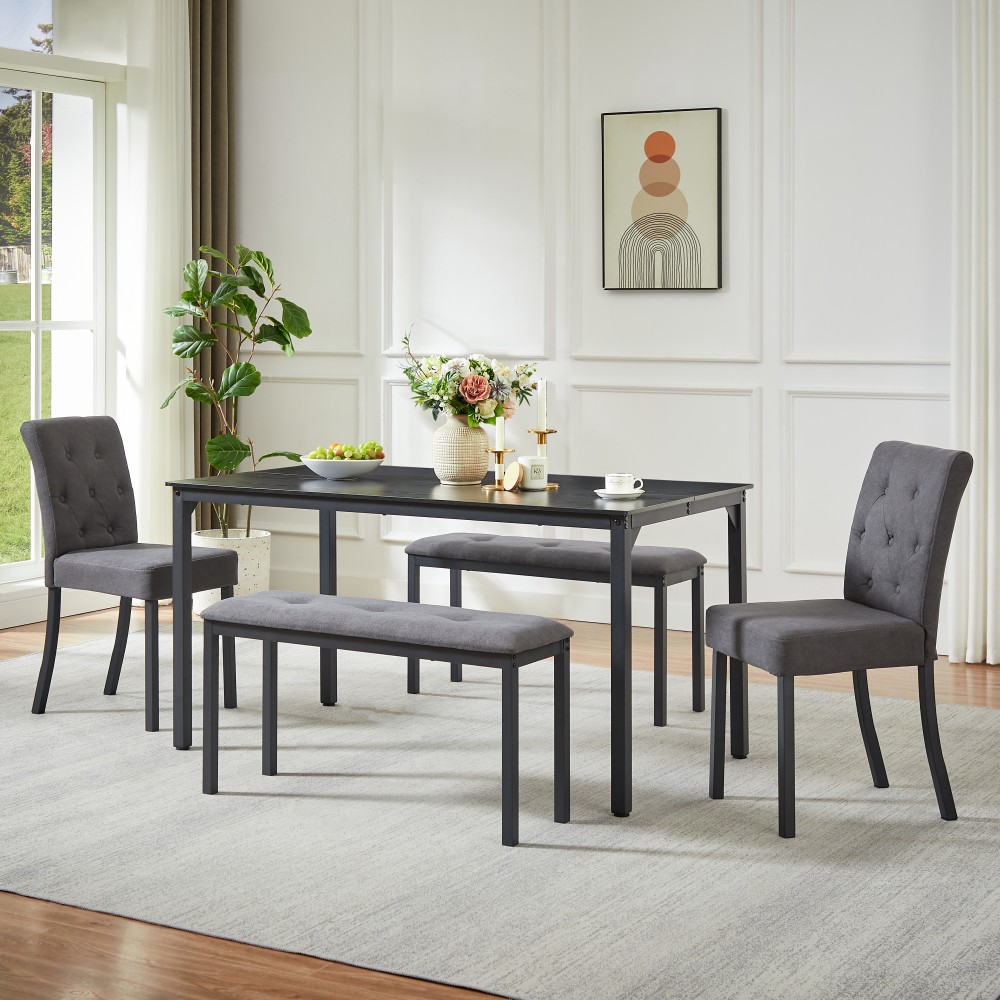5-piece dining set including 1 dining table 2 padded dining chairs and 2 benches