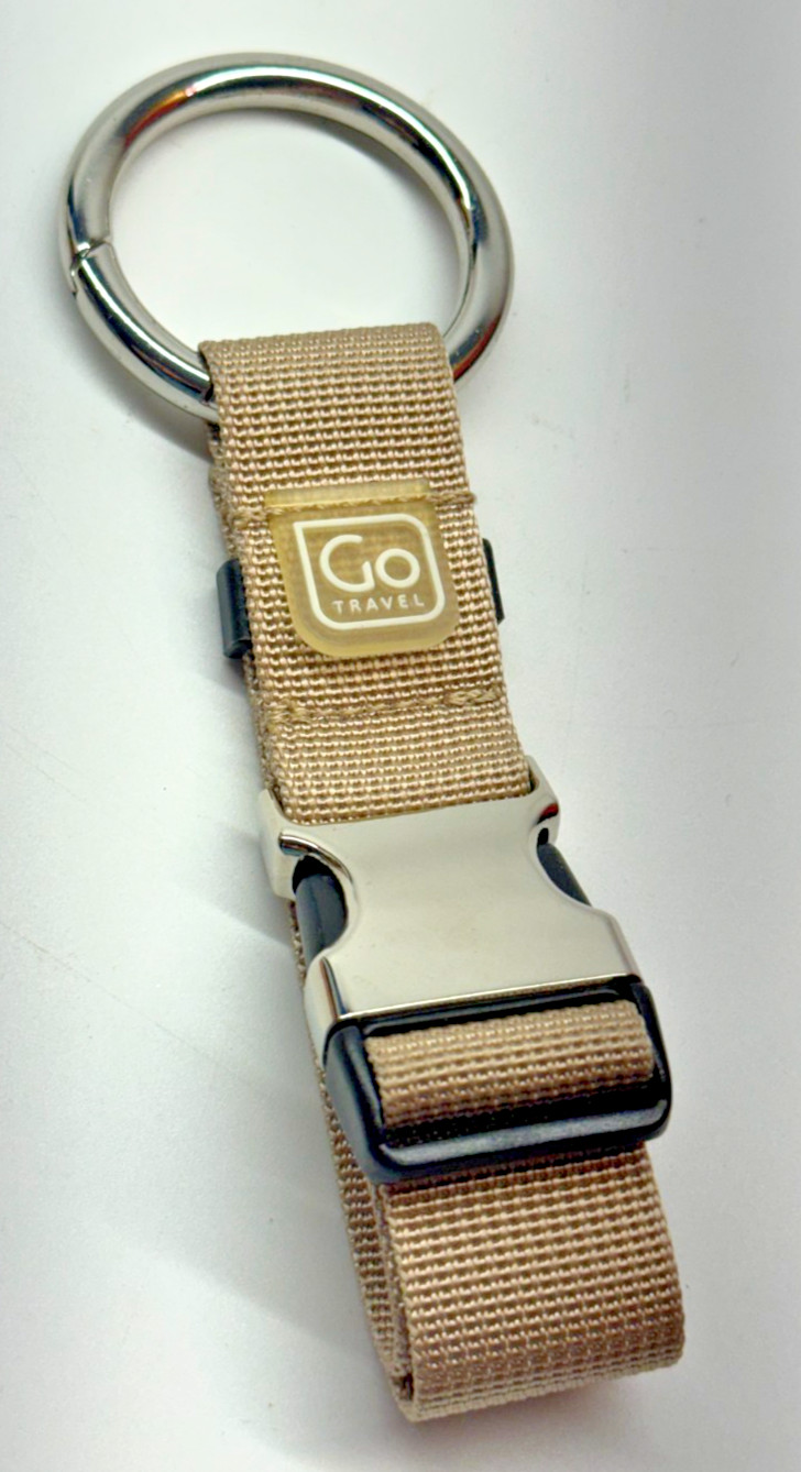 Go Travel Carry Clip Attachable Add a Bag Strap Tan Silver EUC