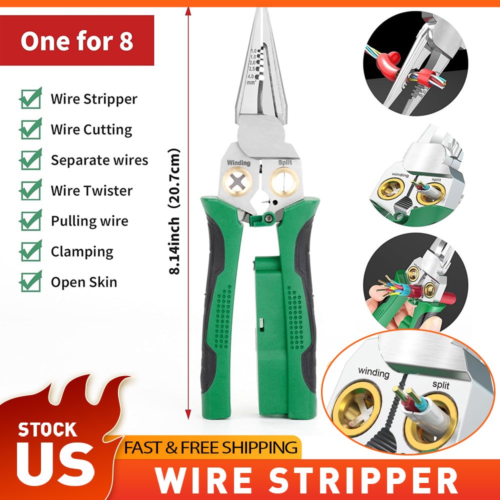 8 1 In Wire Stripper Twister Pulling Cutting, Wires, Cable Scissors, Voltage