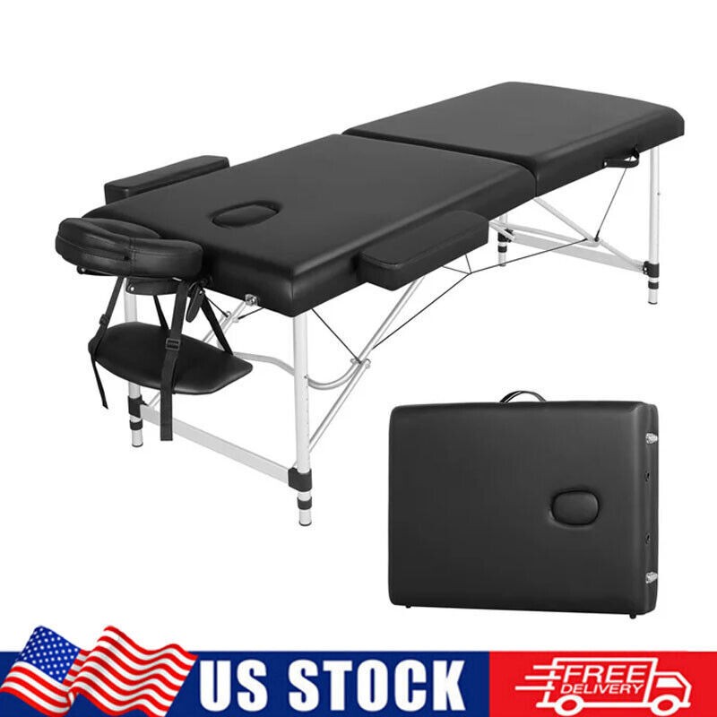 28" Wide Foldable Portable Aluminum Massage Table for Spa Treatments, Black NEW