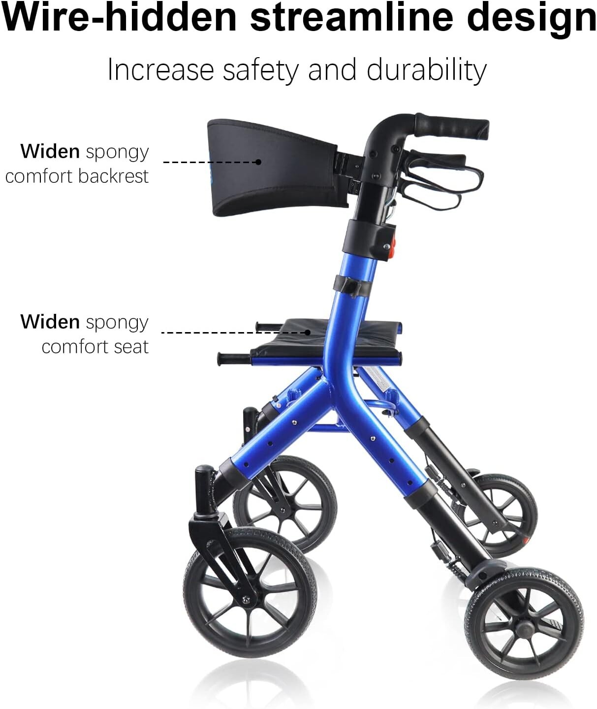 Folding Rollator Walker for Seniors Aluminum Rolling Walker 300LB Capacity Blue