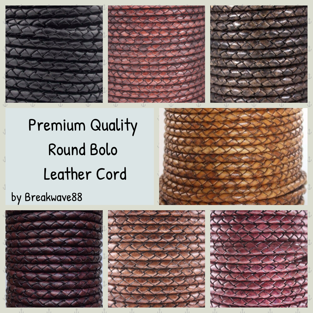 Premium Genuine Leather Round Bolo Braided Leather Cord 4 mm 7 Colors Choice