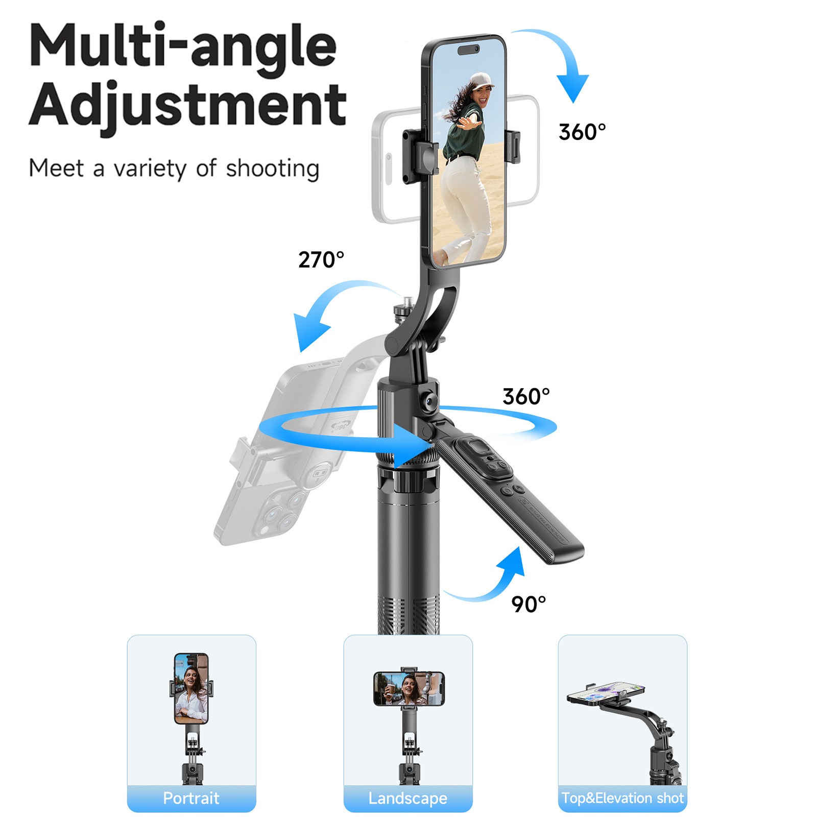64'' Selfie Stick AI Face Tracking Tripod 360° Rotation Remote & Gesture Control