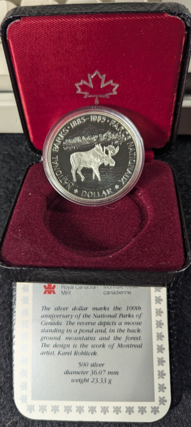 1985 CANADA SILVER DOLLAR NATIONAL PARK CENTENNIAL 50% Silver REGINA MOOSE