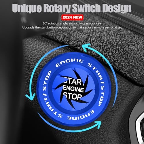 Rotary Push Start Button Cover, Car Accessories Engine Start A-Classic-Blue