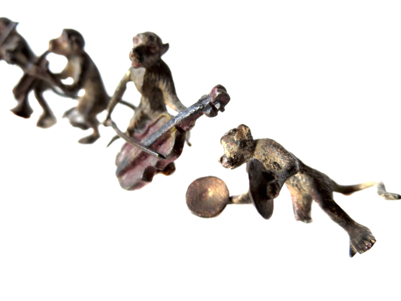 MONKEY Band ANTIQUE Austrian Vienna BRONZE COLD Painted 8 FIGURES