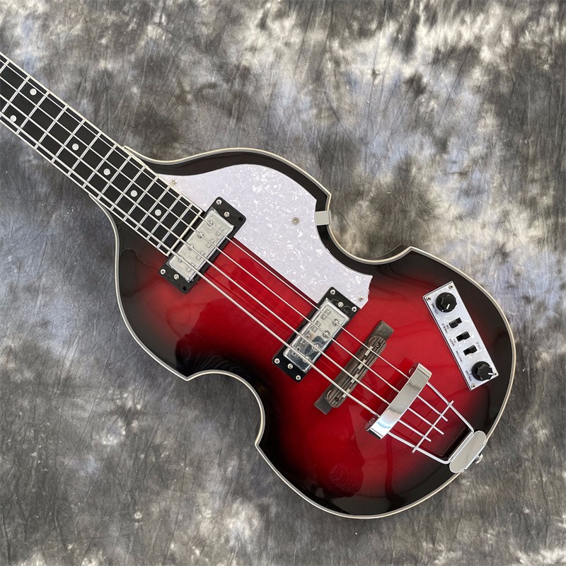 Hollow Electric Bass Guitar HH Pickups Rosewood Fretboard Peal Pickguard Red US
