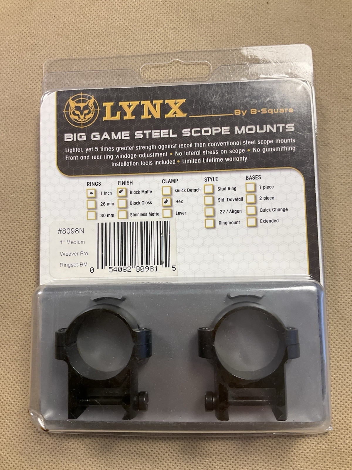 Lynx 1in Big Game Steel Scope Mounts
