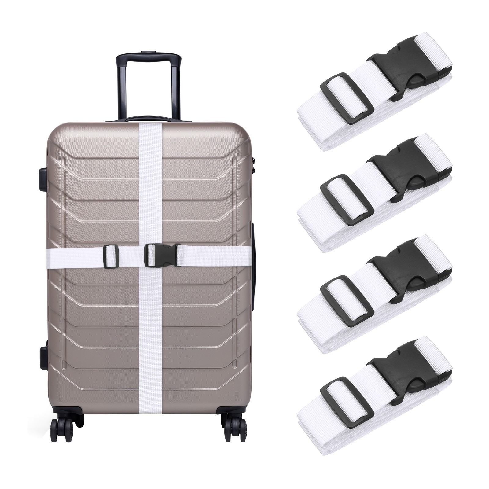 4Pcs Luggage Straps for Suitcases Adjustable Luggage Connector White