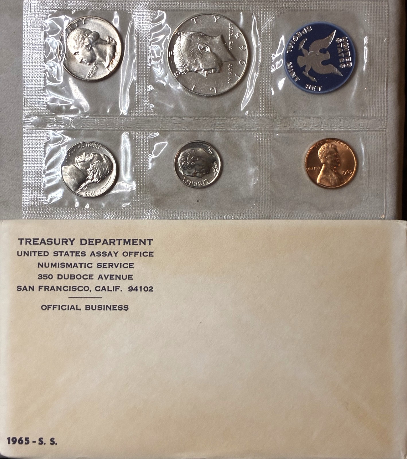 1965 SMS Set Original Envelope 40% Silver Kennedy US Special Mint 5 Coins OGP