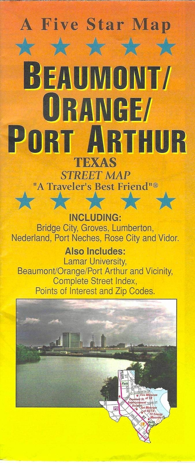 Street Map of Beaumont, Orange, Port Arthur, Texas, by Five Star Map