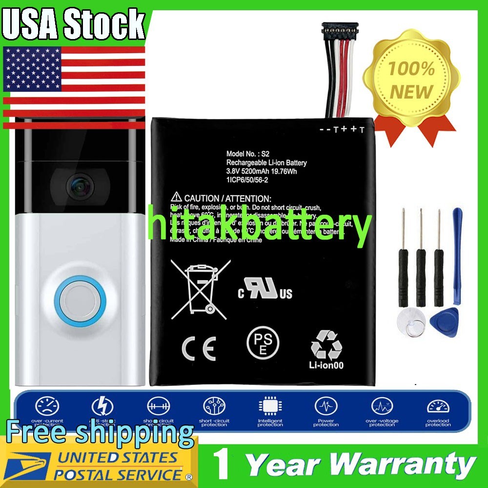 S2 (6 pins) Battery for Ring Video Doorbell 2nd Generation 5UM5E5–2020 Release