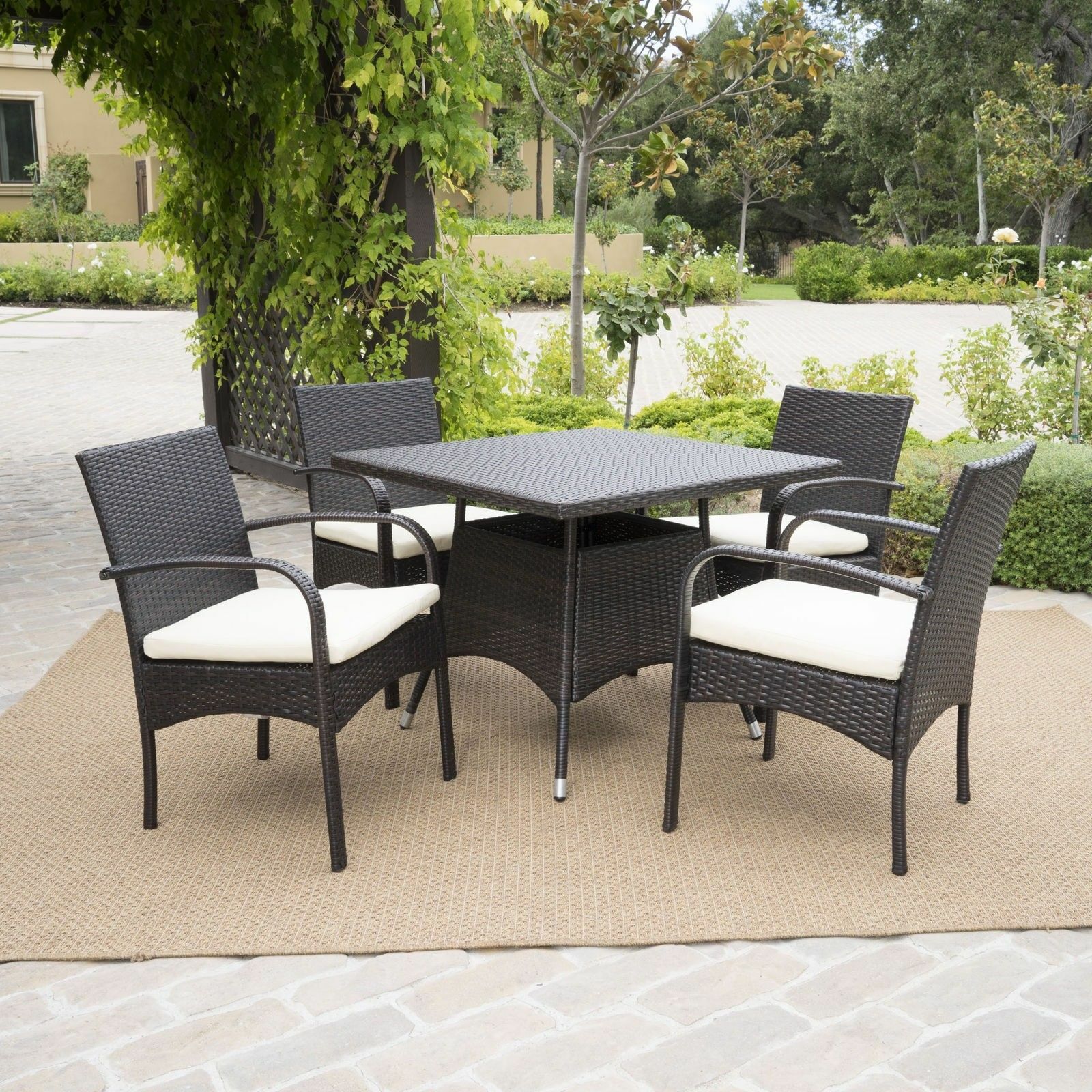 Carmela Outdoor 5pc Multibrown PE Wicker Square Dining Set
