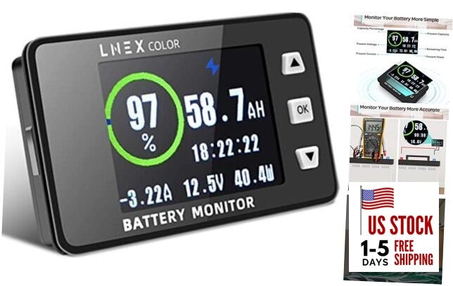 Shunt Battery Monitor, 2.4" Color Screen RV Monitor with 16ft Shielded 500A