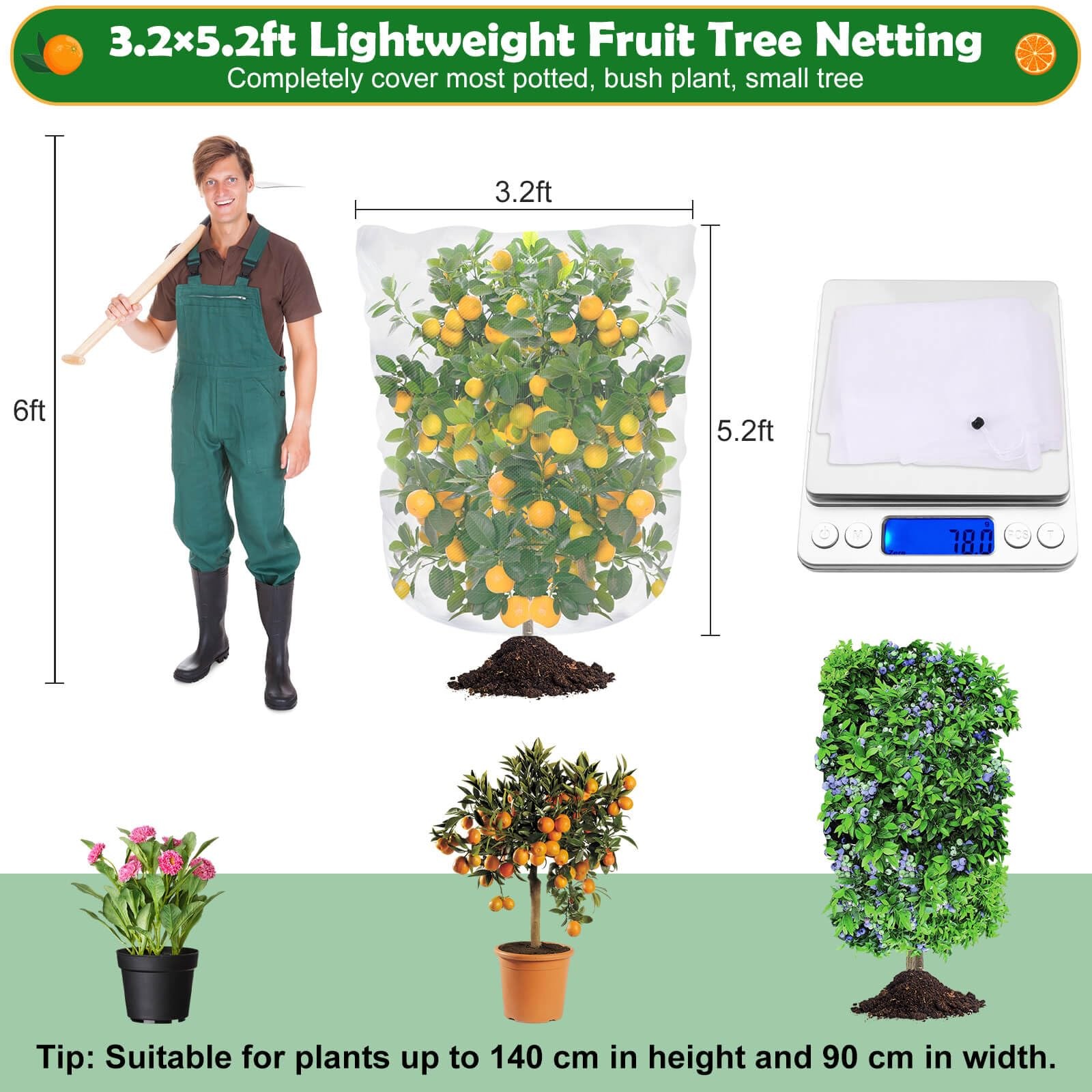 4 Pack 5.2×3.2Ft Bird Netting for Blueberry Bushes, Tree 4 Pack, White