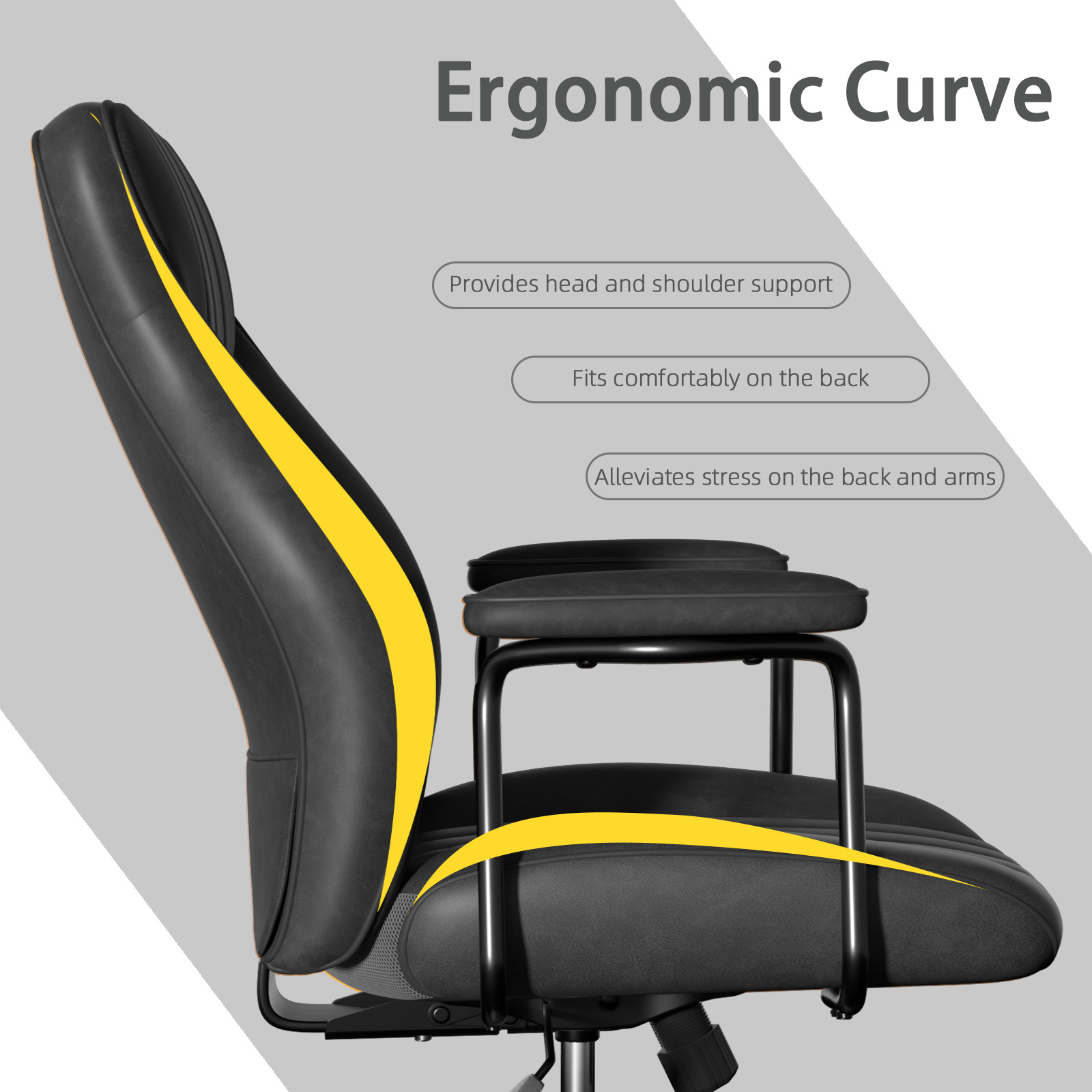 Executive Office Chair PU Leather Reclining with Lumbar Support & Wheels Black