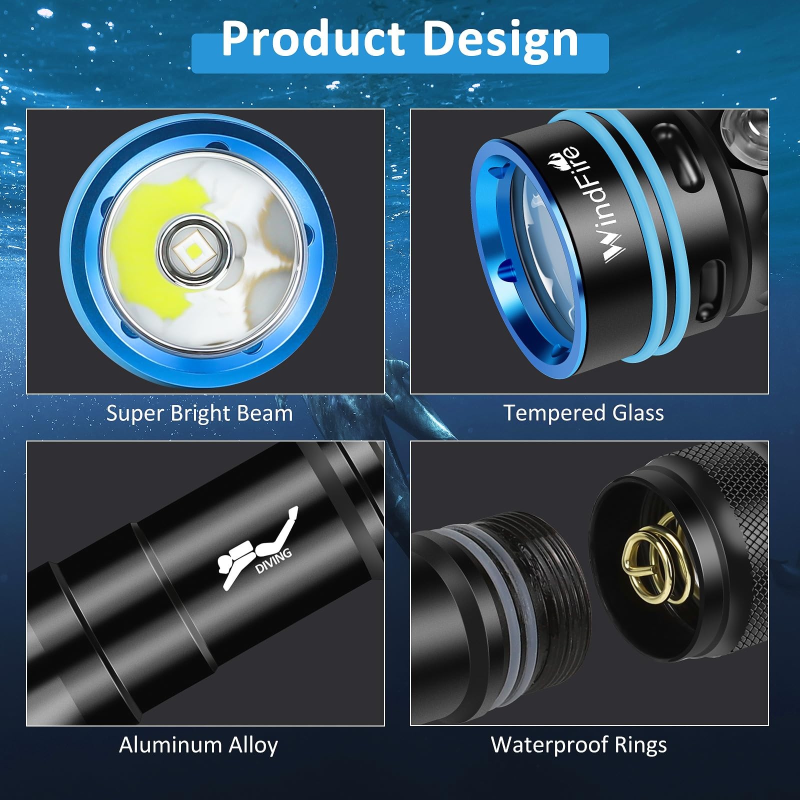 Scuba Diving Flashlight - Super Bright Led Dive Light By Windfire Ipx8