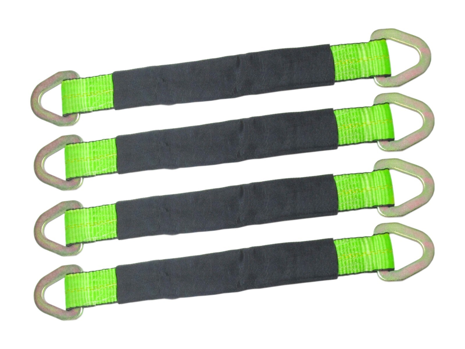 31" Axle Strap Tie Down 4 Pack | 2" D-Ring | 3,333 lb WLL High Viz Green