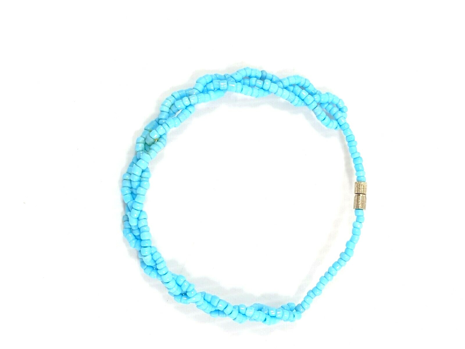 Artisan Blue Glass Bead braided Tribal Style Bracelet 7 inches