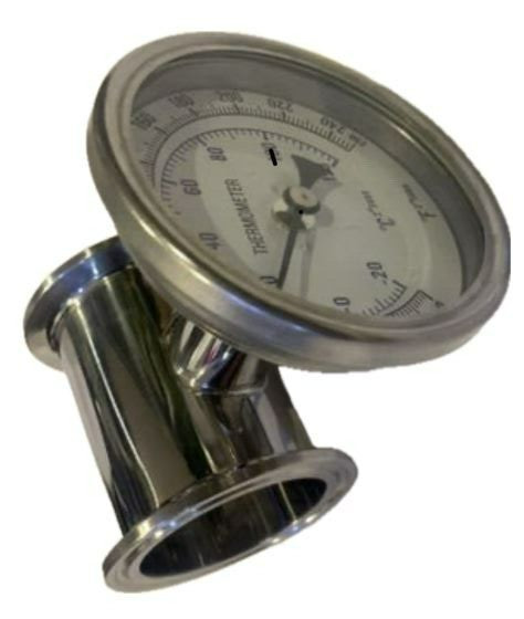 2" Stainless Tri Clamp x 1/2" npt Tee w/ Thermometer for Distilling Column spool