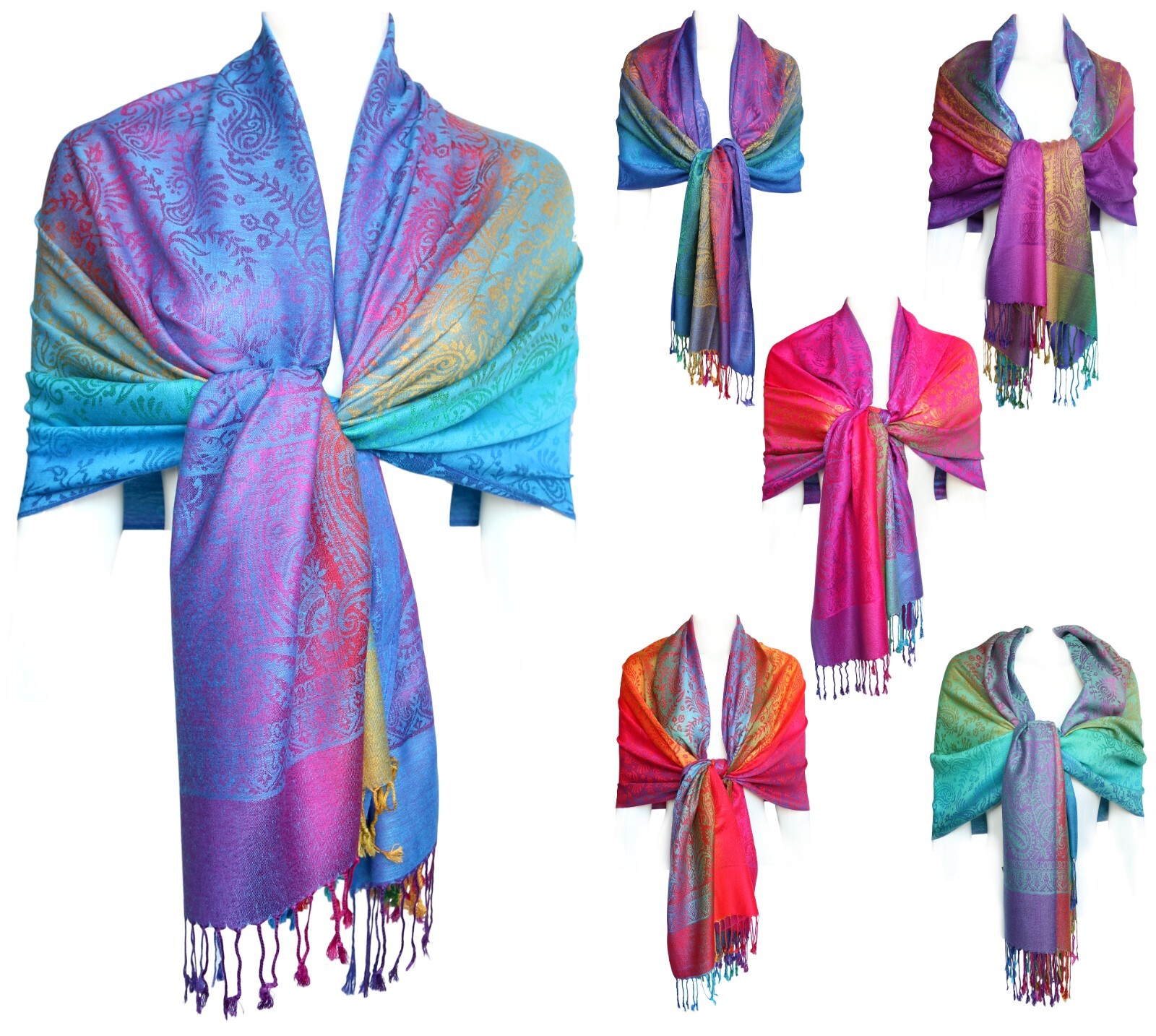 Batik Paisley Colorful Soft and Silky Pashmina Scarf Shawl Rainbow Winter  Wrap