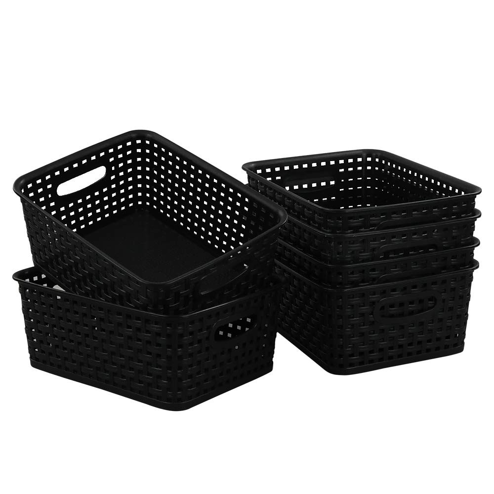 6pack Black Plastic Weave Baskets 10.04" X 7.48" X 3.95" Woven Organize