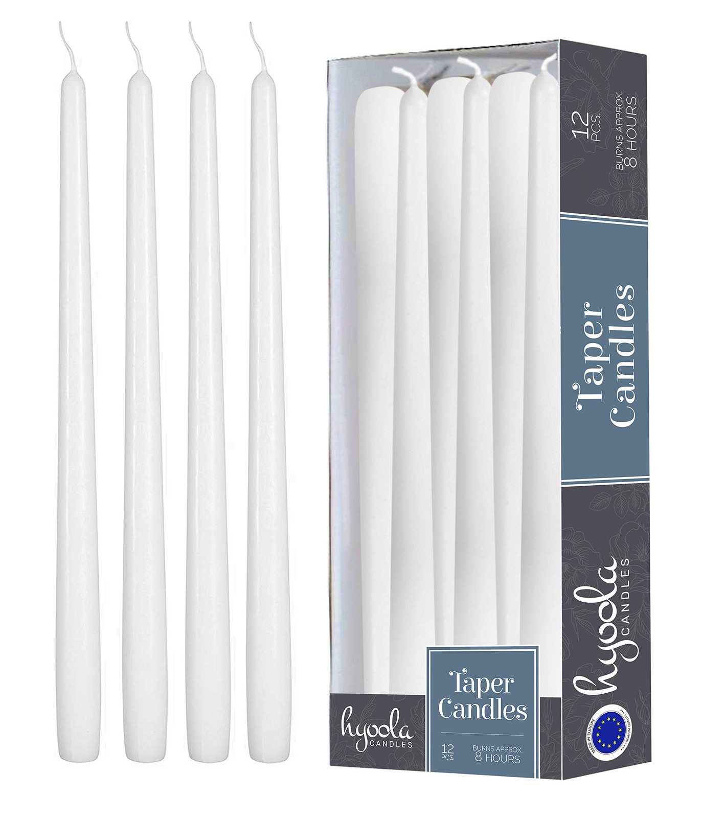 Hyoola 12 Pack Tall Taper Candles - 10 Inch White Dripless, 10 inch,