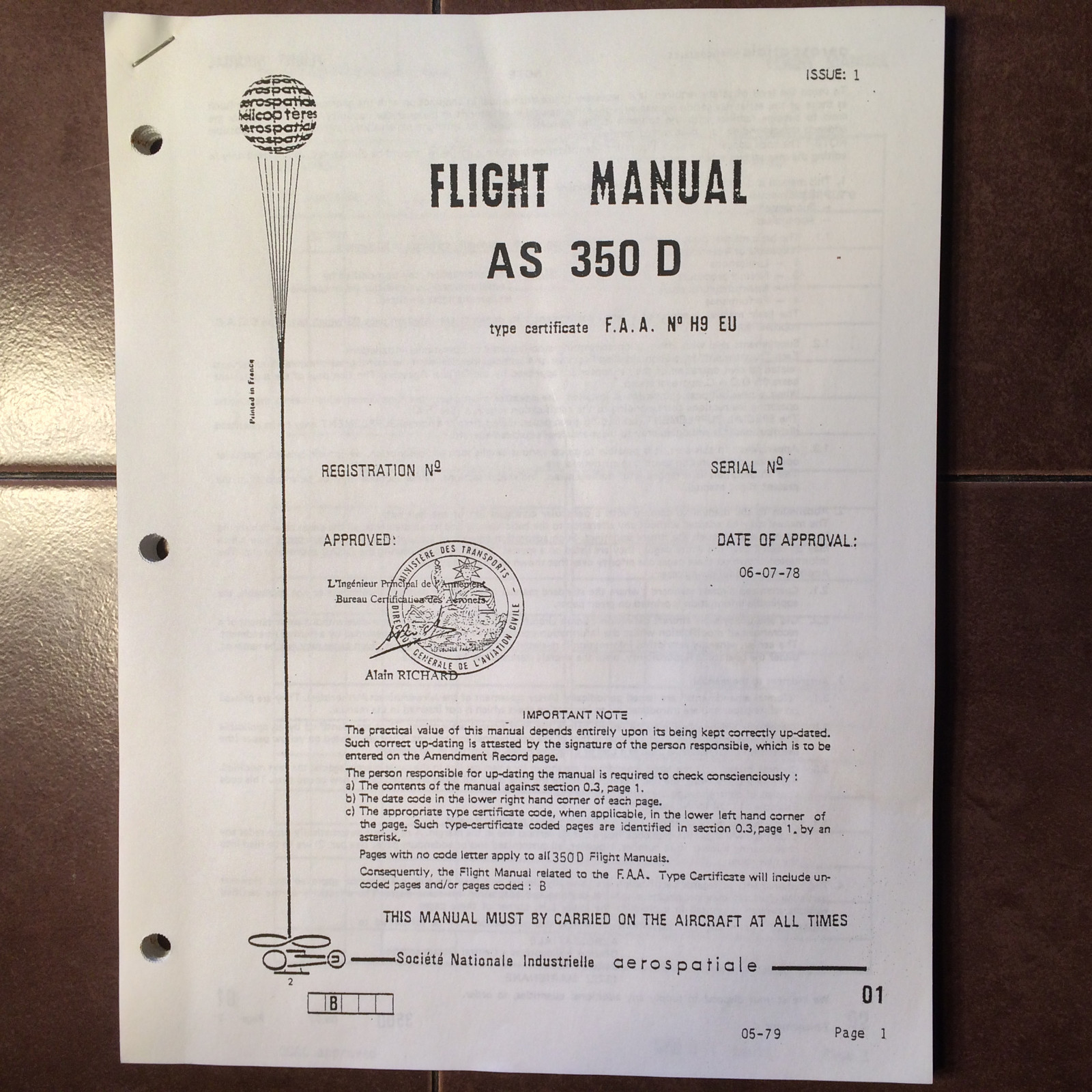 Aerospatiale AS-350D Flight Manual
