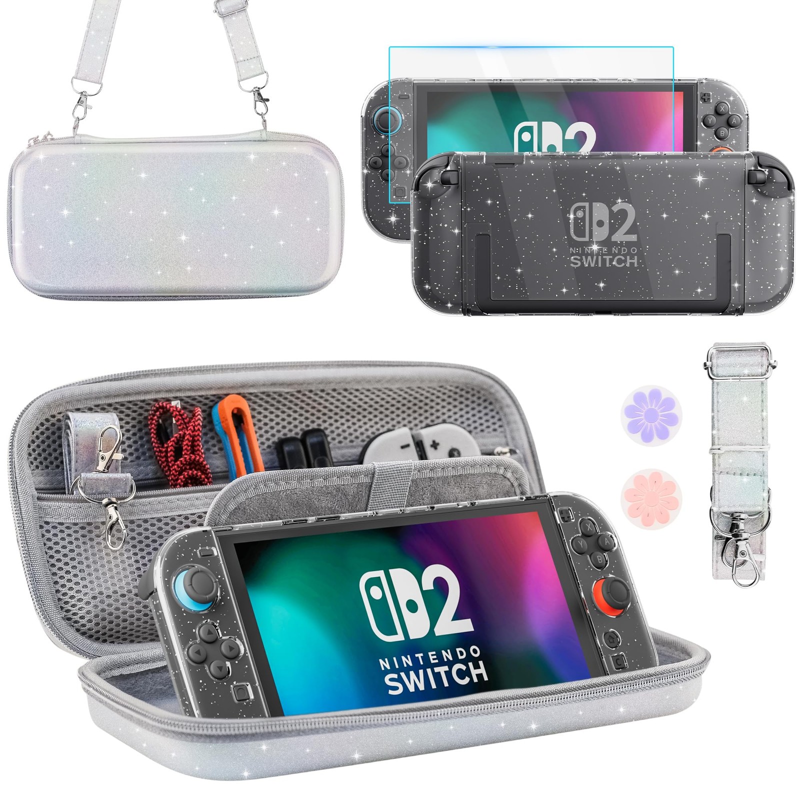PAWDIARY Switch Carrying Bag Silver Glitter