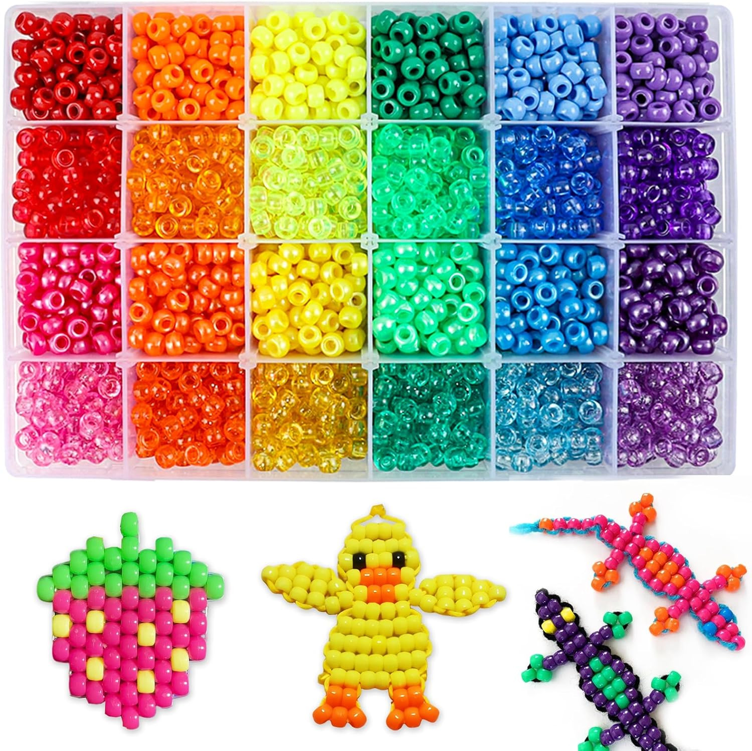 Quefe 2880pcs Pony Beads Kit, Kandi Beads for Hair, Rainbow Beads Plastic Bead f