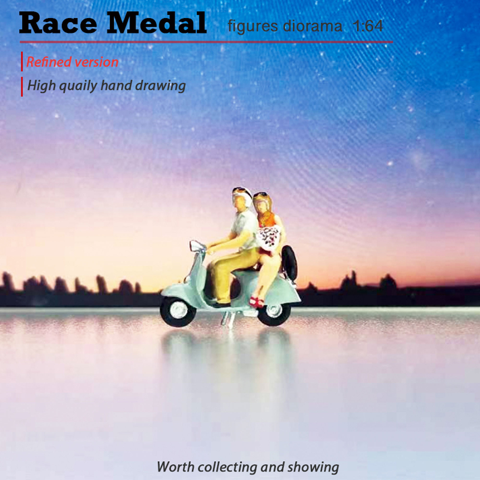 1:64 Painted Figure Mini Model Miniature Resin Diorama Motocycle Couple Lovers