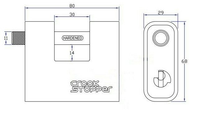 Crookstopper 80mm, Armoured, Rectangular, Shutter, Block Lock, Padlock, 80MM.