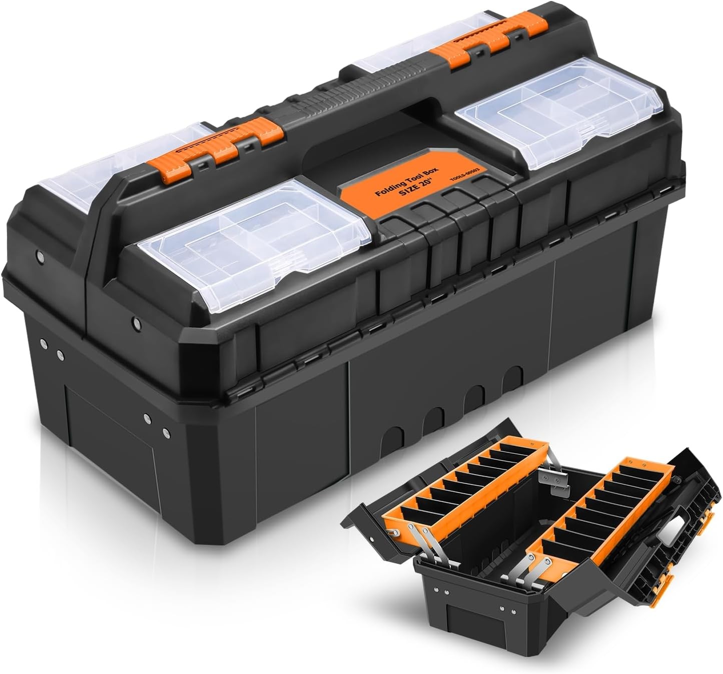 Tool Box Set Portable 2-layer Folding Toolbox W/ Non-slip Handle Tray Garage