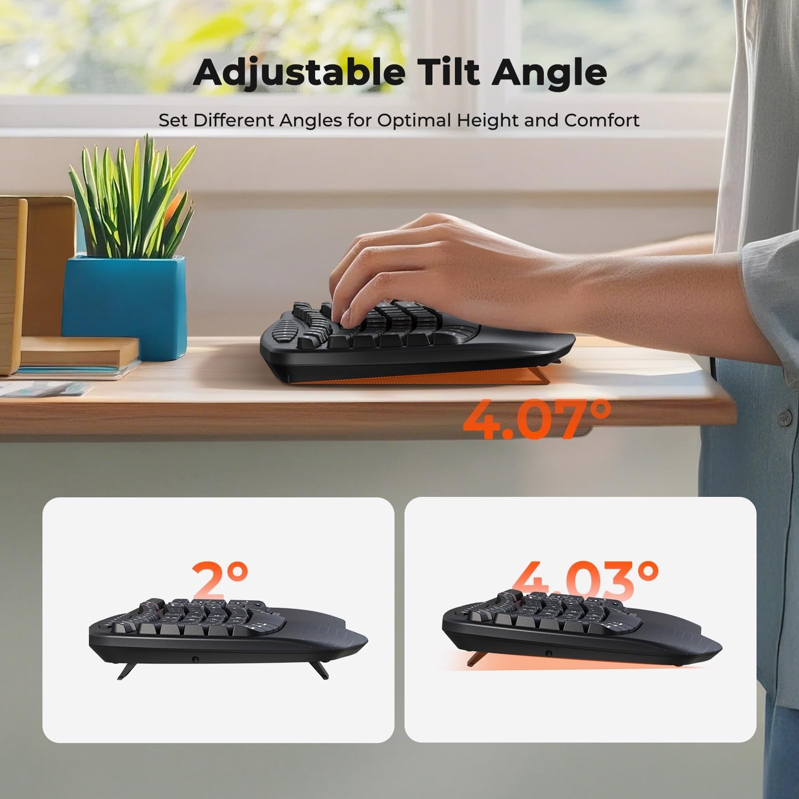 MEETION Wave Ergonomic Split Keyboard with Numeric Keypad, Black | 2.4G/Bluet...