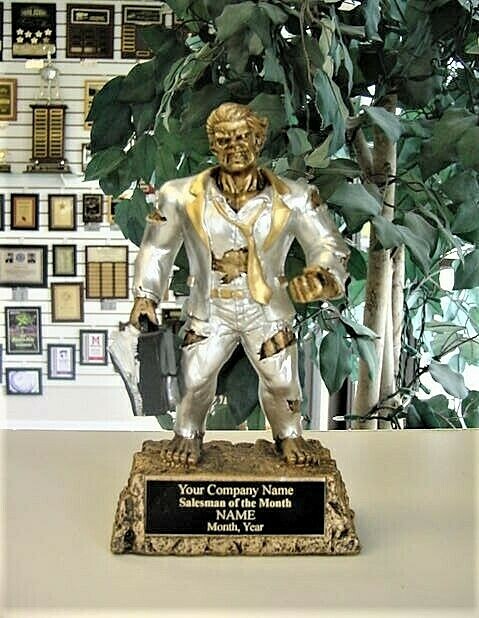 SALESMAN EMPLOYEE OF THE MONTH AWARD TROPHY MONSTER P-MR760 FREE LETTERING #
