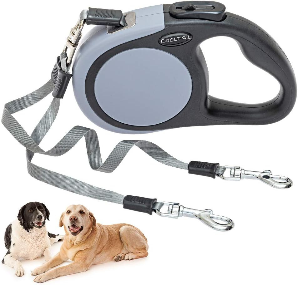 KOOLTAIL Dual Retractable Dog Leash for Two Dogs up to 110 Lbs, Heavy Duty Doubl