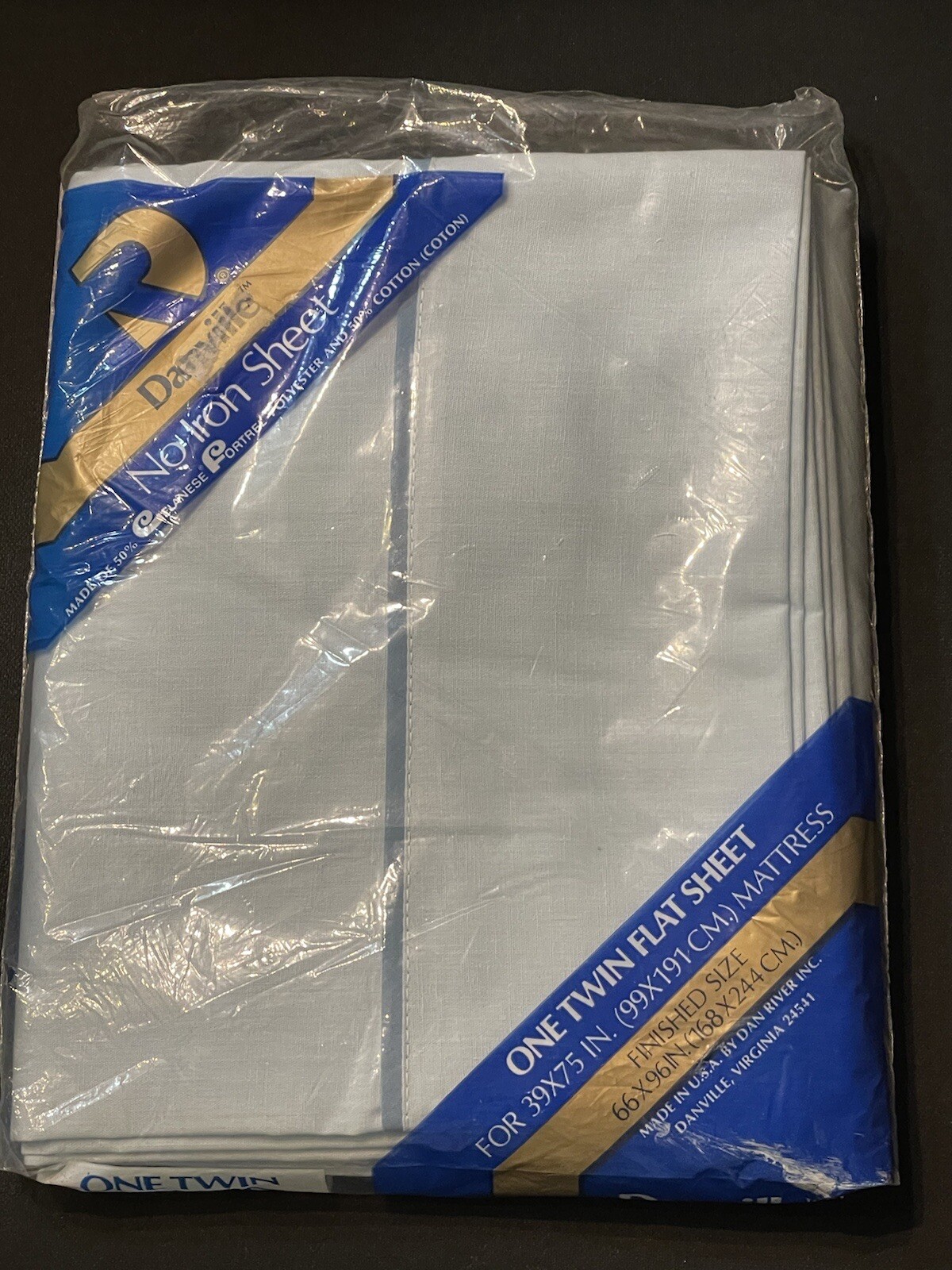 VTG Blue Danville No Iron  50% Polyester/50% Cotton Twin Flat Sheet 66x96 inch