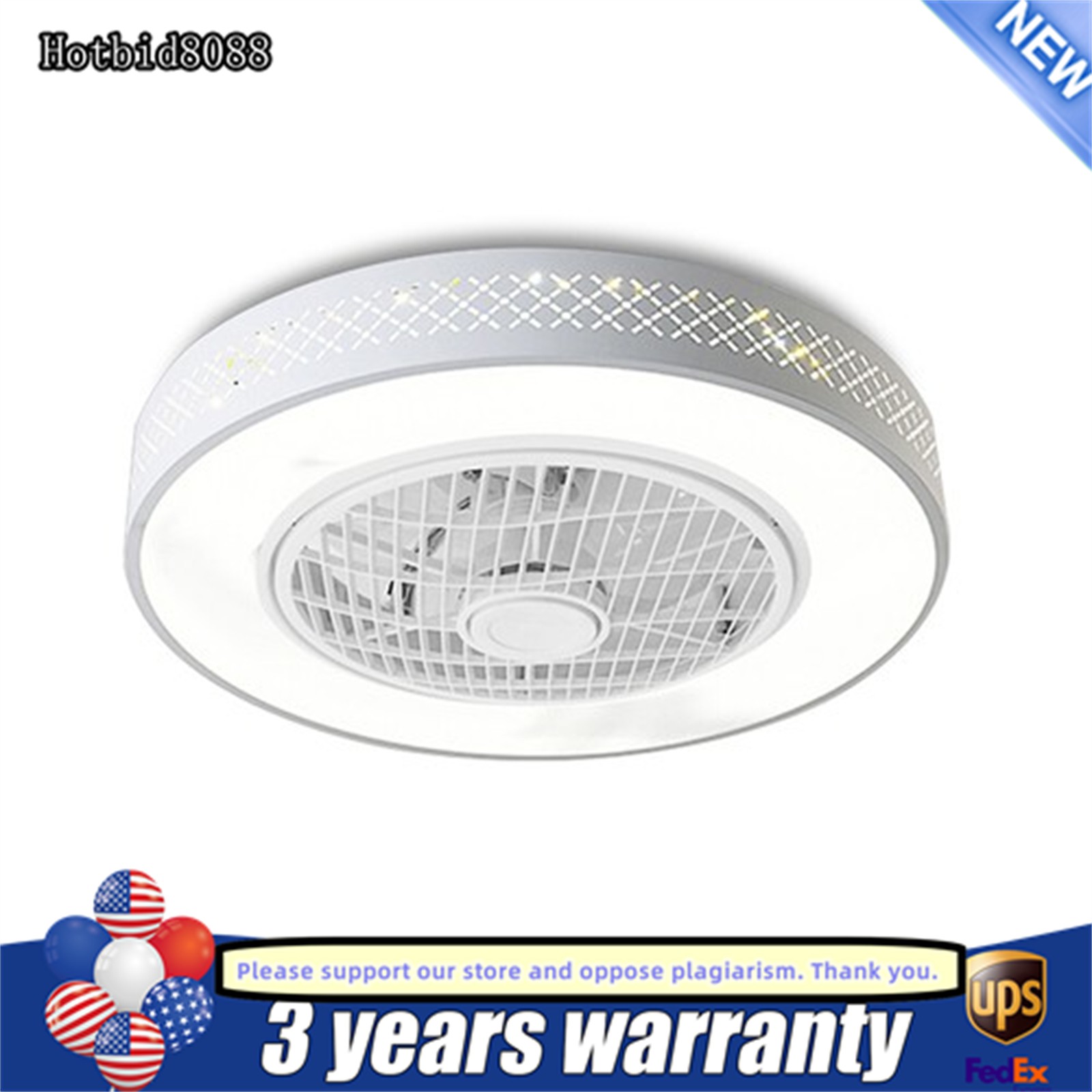 20" Modern Fan Lights Flush Mount LED Ceiling Light kit With Remote Control