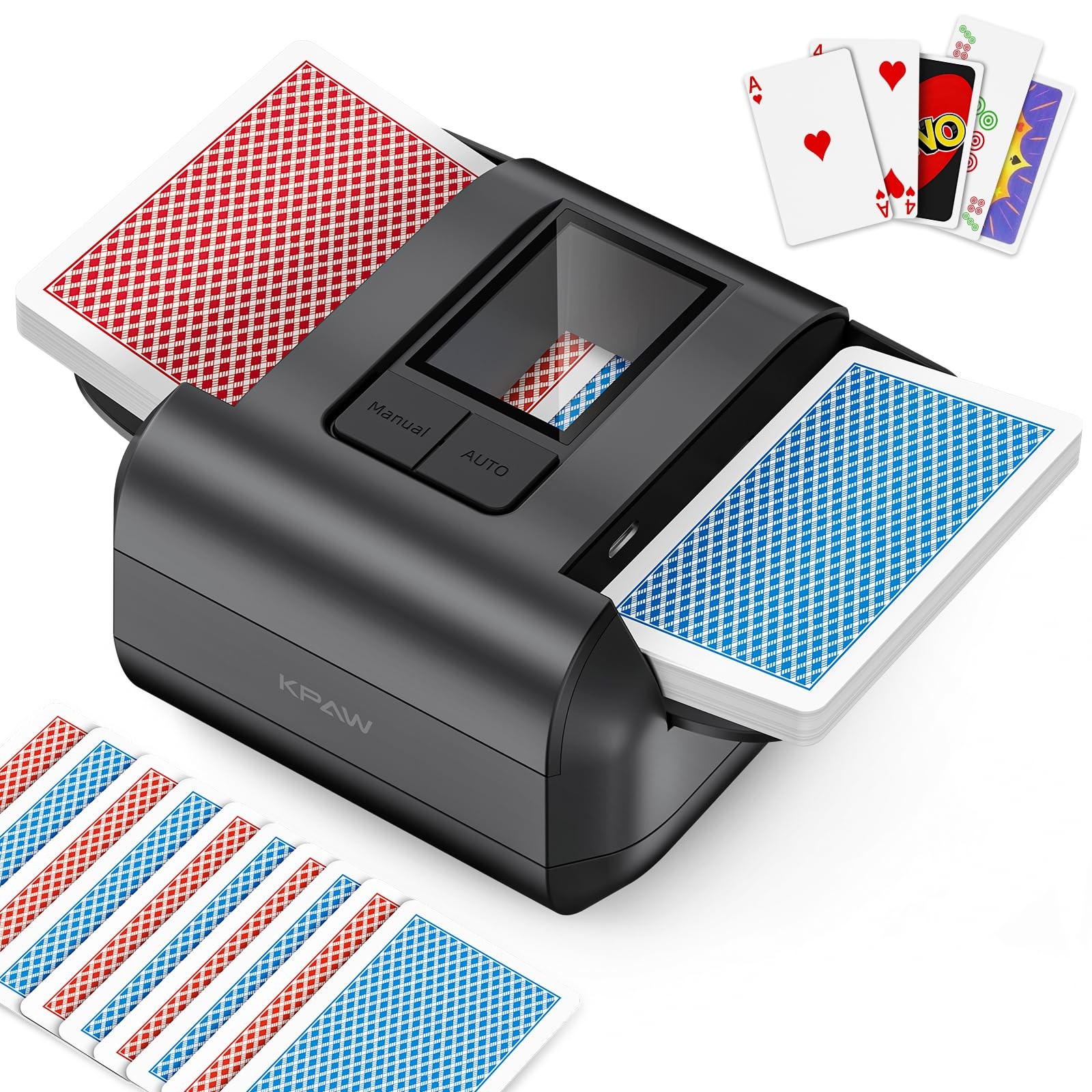 Automatic Card Shuffler - One-Press AUTO & Manual Mode, Electric Shuffling Ma...