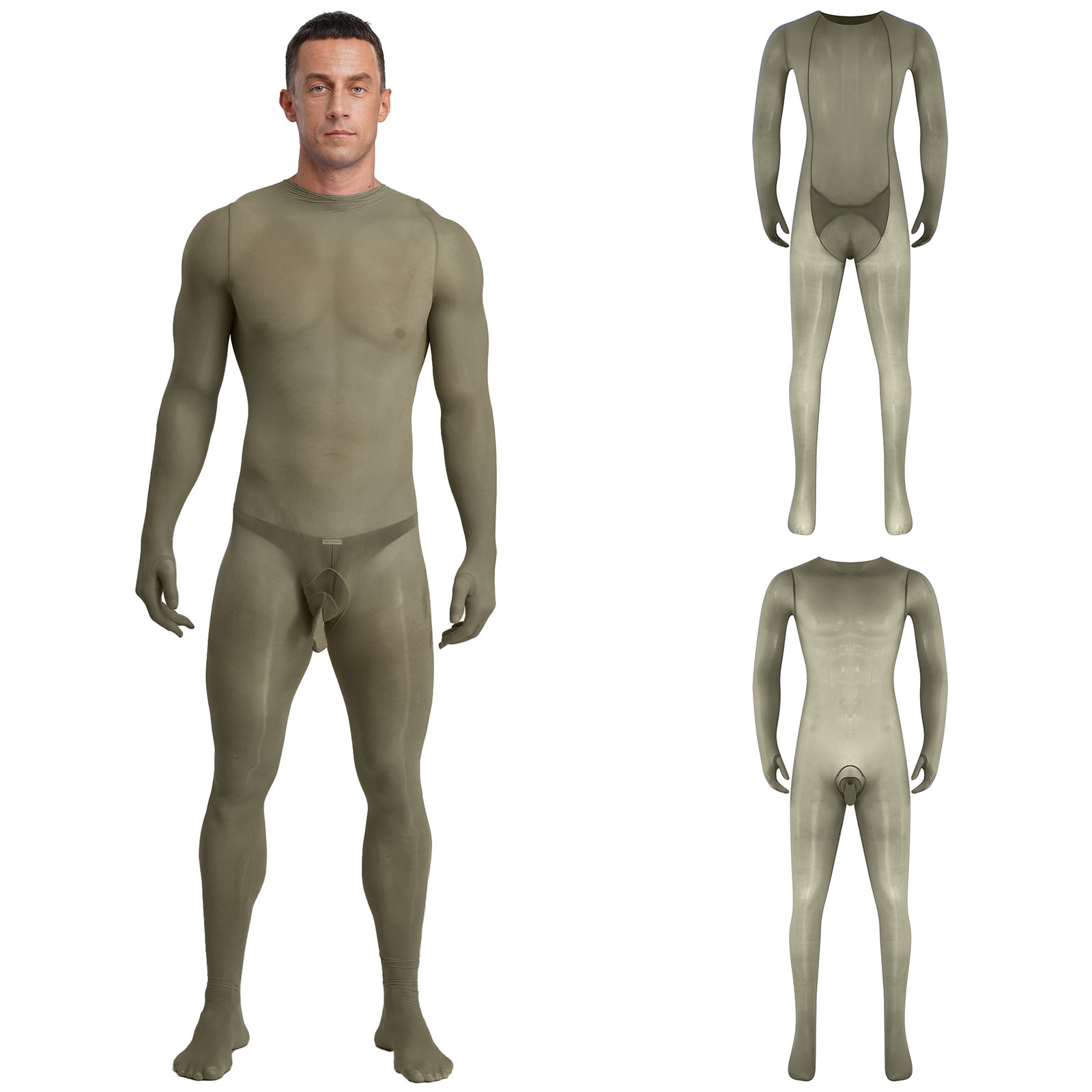 Men Unitard One-Piece Bodysuit Full-body Jumpsuit Silky Nightwear Sissy Opaque