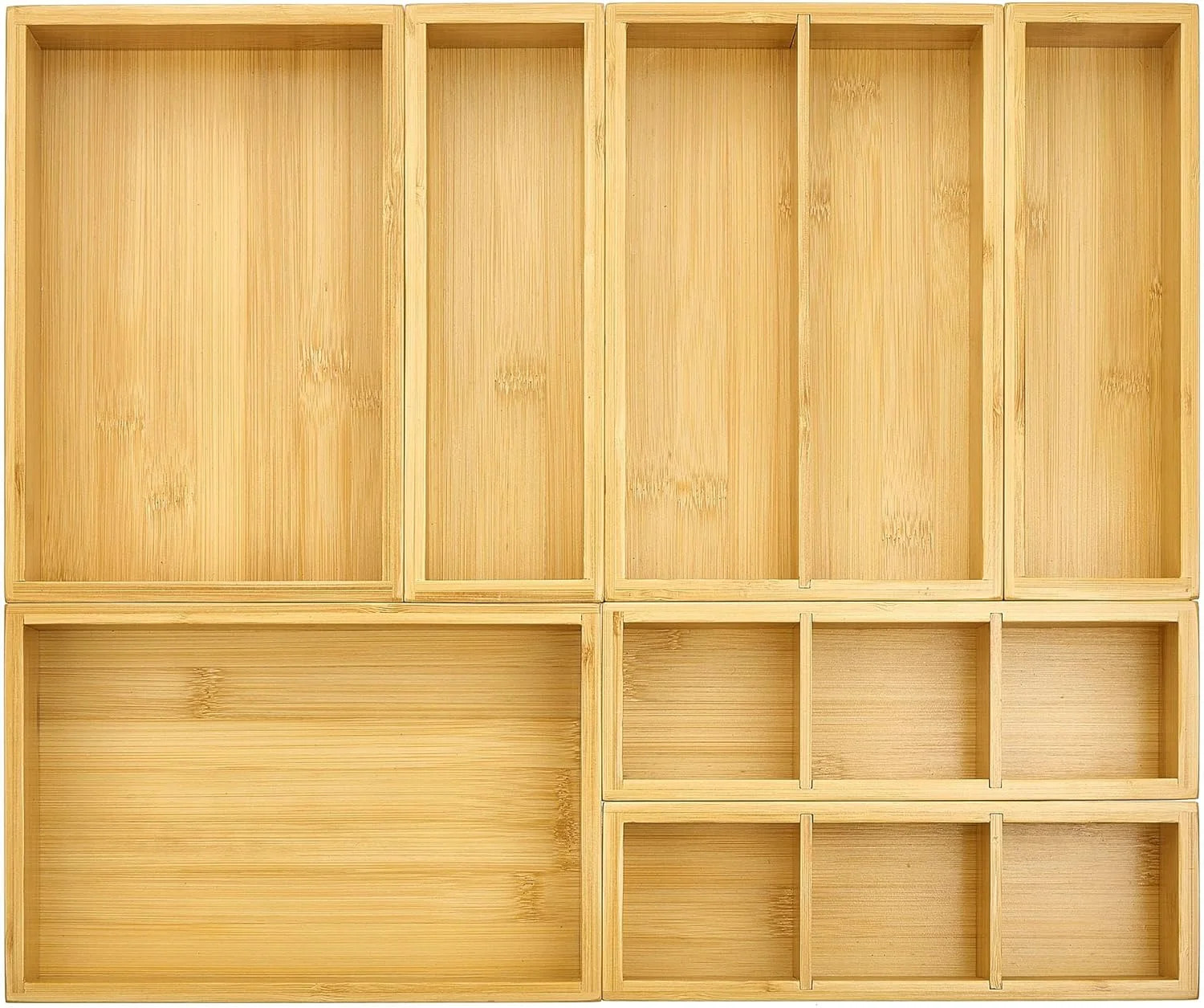 Vtopmart Bamboo Drawer Organizer Boxes - Set of 7 Multi-purpose Wooden Storage D