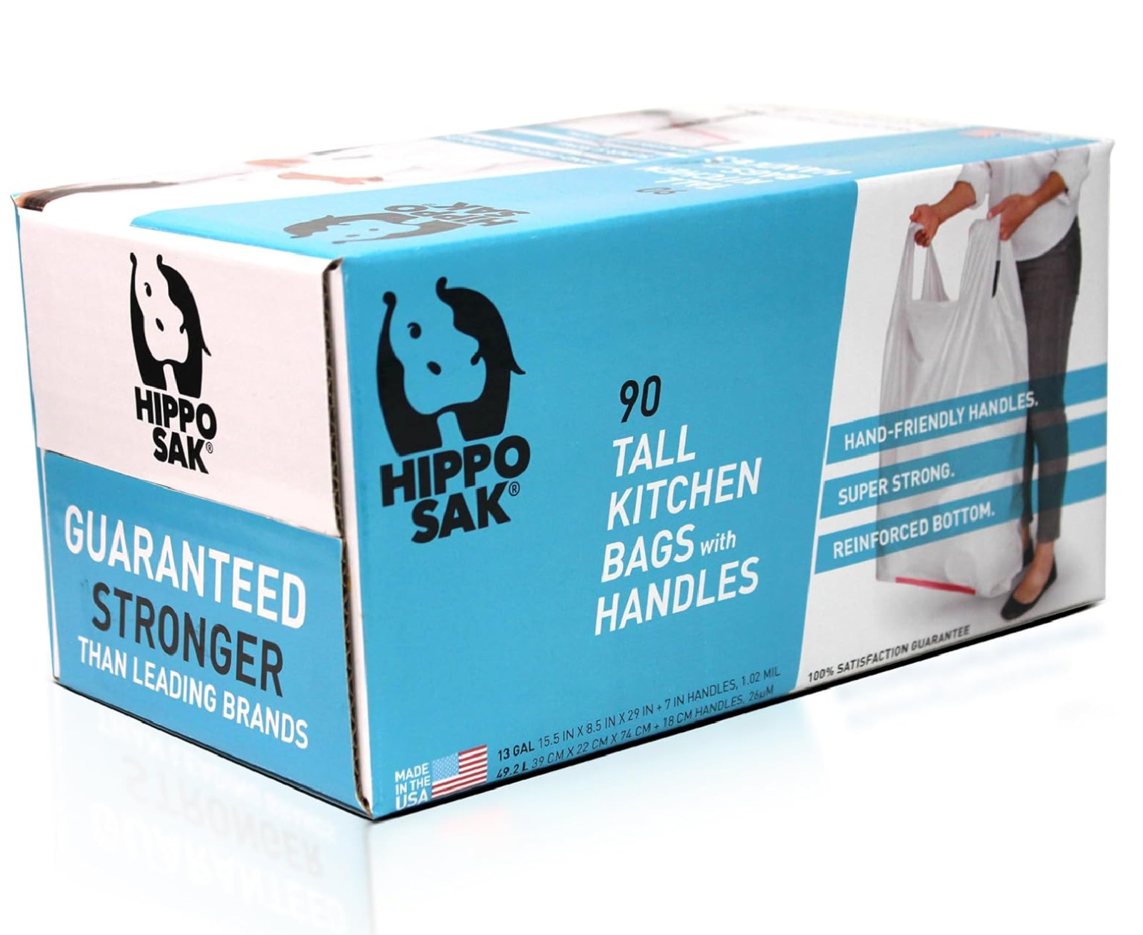 Hippo Sak - Tall Kitchen Garbage Bags with 90 Count (Pack of 1), White