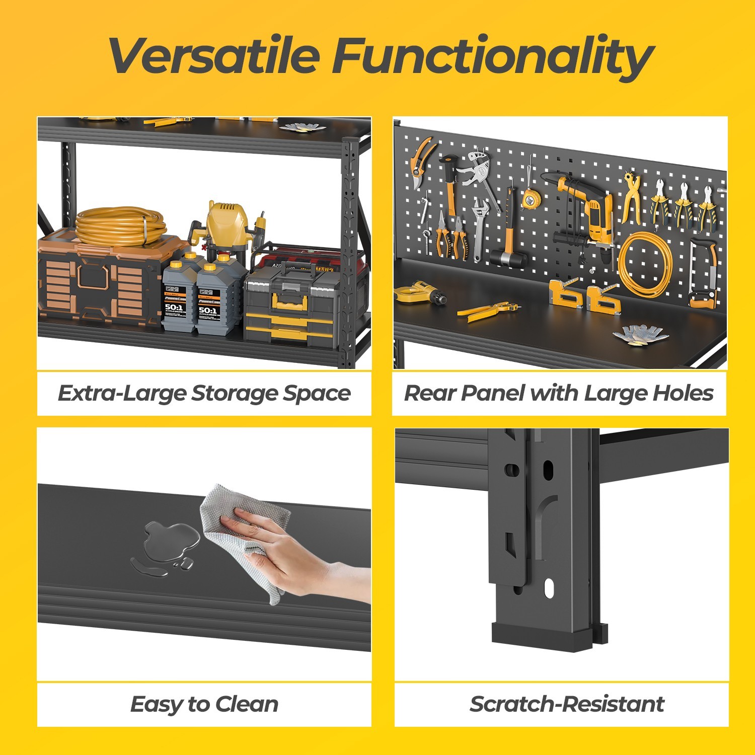 Work Bench with Pegboard, Garage Storage Rack,Industrial Utility Shelf